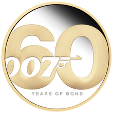 Load image into Gallery viewer, 60 YEARS OF BOND 2022 2oz $2 SILVER PROOF GILDED GILT COIN James 007