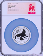 Load image into Gallery viewer, 2018 P Australia Silver Lunar Year of the DOG NGC MS 70 2 oz $2 Coin ER