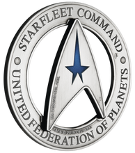 Load image into Gallery viewer, 2-coin-set 2019 Star Trek STARFLEET COMMAND EMBLEM Antiqued Silver $1$2 3oz MS70
