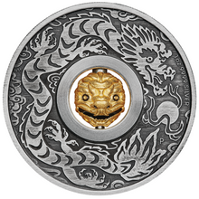 Load image into Gallery viewer, 2024 Year of the Dragon 1oz SILVER $1 Lunar Rotating Charm ANTIQUED COIN