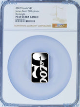 Load image into Gallery viewer, 2022 60 YEARS OF JAMES BOND SILVER 007 COLORED RECTANGLE $1 1oz COIN NGC PF69 Br