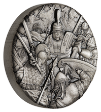 Load image into Gallery viewer, 2018 P Tuvalu Warfare - Roman Legion ANTIQUED 2Oz Silver $2 3D COIN NGC PF70 FR