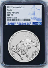 Load image into Gallery viewer, 2022 P Australia Silver Koala NGC MS70 $1 1oz Coin ER Blue Label Black Core