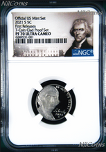 Load image into Gallery viewer, 2021 S Proof 5C Nickel 7-coin-clad-proof-set Version NGC PF70 ULTRA CAMEO FR