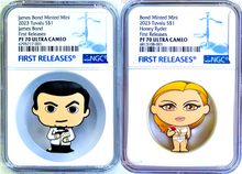 Load image into Gallery viewer, 2023 2-Coin-Set James Bond 007 & Honey Ryder Minted Mini 1oz Silver $1 NGC PF70