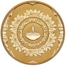 Load image into Gallery viewer, 2023 Diwali Festival 1oz .9999 Silver MEDALLION Gilt Gilded by 24k gold