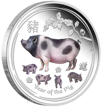 Load image into Gallery viewer, 2019 Australia PROOF Colorized Lunar Year of the PIG 1oz SIlver $1 Coin w/ COA
