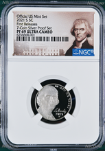 Load image into Gallery viewer, 2021 S Proof 5C Nickel 7-coin-Silver-proof-set Version NGC PF69 ULTRA CAMEO FR