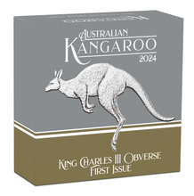 Load image into Gallery viewer, AUSTRALIA KANGAROO KING CHARLES III OBVERSE 1st ISSUE 2024 1oz SILVER PROOF COIN
