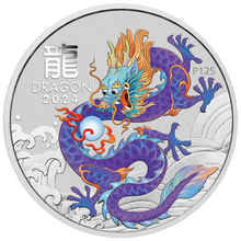 Load image into Gallery viewer, 2024 Australia Purple BU Lunar Year of the Dragon 1oz Silver $1 Coin In Card