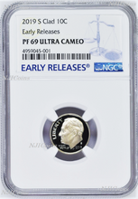 Load image into Gallery viewer, 2019 S Proof 10C Clad Dime NGC PF69 ULTRA CAMEO Roosevelt BU ER