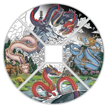 Load image into Gallery viewer, 2024 LUNAR YEAR OF THE DRAGON QUADRANT SILVER $1 4-coin-set 4x 1oz Fan-shape