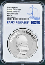 Load image into Gallery viewer, 2022 Homer Simpson Simpsons $1 1oz .9999 Silver COIN NGC MS 70 ER