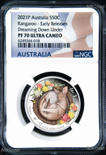 Load image into Gallery viewer, 2021 TUVALU Dreaming Down Under – Kangaroo Silver Proof NGC PF 70 1/2oz Coin ER