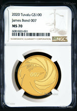 Load image into Gallery viewer, 2020 James Bond 007 $100 1oz .9999 GOLD BULLION COIN NGC MS70 Brown Label