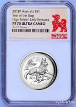 Load image into Gallery viewer, 2018 Australia Lunar Year Of The DOG High Relief Proof 1oz Silver Coin NGC PF70