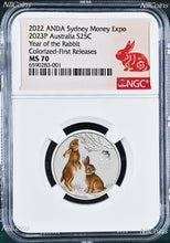 Load image into Gallery viewer, RARE 2022 Silver Sydney ADNA Expo Lunar 2023 Year of the Rabbit 1/4oz NGC MS70 F