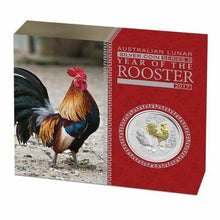Load image into Gallery viewer, 2017 Australia Lunar Year of the Rooster GILDED 1oz SIlver $1 Coin w/ OGP Gilt