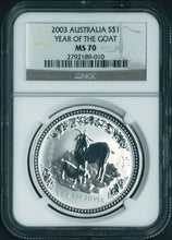 Load image into Gallery viewer, PERFECT 2003 P AUSTRALIA LUNAR YEAR GOAT 1 oz Silver Coin NGC MS70