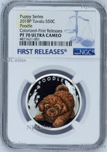 Load image into Gallery viewer, 2018 Puppies Poodle Tuvalu PROOF Silver NGC PF 70 1/2oz Coin Lunar Year DOG FR