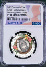 Load image into Gallery viewer, 2021 TUVALU Dreaming Down Under – Koala Silver Proof NGC PF 70 1/2oz Coin ER