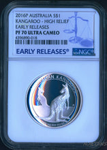 Load image into Gallery viewer, 2016 P Australia HIGH RELIEF 1oz Silver Kangaroo $1 Coin NGC PF70 UC ER + OGP
