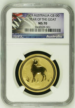 Load image into Gallery viewer, 2003 AUSTRALIA Lunar YEAR of the Goat 1 oz .9999 pure Gold G$100 Coin NGC MS70
