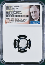 Load image into Gallery viewer, 2021 US Mint 7-Coin Silver Proof SET Dime Cent Nickel Quarter $1 50c NGC PF70 FR