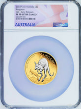 Load image into Gallery viewer, 2022 Australia GILT Proof 2oz .9999 Silver Kangaroo $2 Coin NGC PF70 ER Flag LB