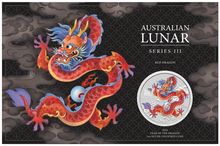 Load image into Gallery viewer, 2024 Australia RED BU Lunar Year of the Dragon 1oz Silver $1 Color Coin In Card