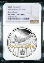 Load image into Gallery viewer, 2020 James Bond 007 Goldeneye .9999 SILVER PROOF $1 1oz COIN NGC PF69 BR LB