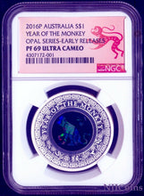 Load image into Gallery viewer, 2016 Australia OPAL LUNAR Year of the MONKEY 1 oz Silver Proof Coin NGC PF69 ER