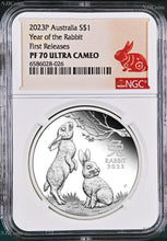 Load image into Gallery viewer, 2023 Australia PROOF Silver Lunar Year of the Rabbit NGC PF70 1oz $1 Coin FR