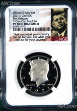 Load image into Gallery viewer, 2021 S Proof Kennedy Half Dollar 50c NGC PF70 UC FR 7-Coin-Clad-PF-SET Version