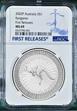 Load image into Gallery viewer, 2022 P Australia Silver Kangaroo NGC MS 69 $1 1 oz Coin Blue FR Label PERFECT