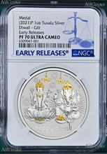 Load image into Gallery viewer, 2021 Diwali Festival Hindu New Year Gift 1oz Silver Gilt NGC PF70 Medal ER