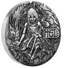 Load image into Gallery viewer, 2017 Norse Goddesses HEL 2oz Silver Antiqued High Relief Coin Antique