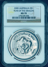 Load image into Gallery viewer, PERFECT 2000 P AUSTRALIA YEAR OF THE DRAGON 1 oz Bullion Coin NGC MS70