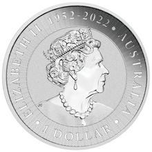 Load image into Gallery viewer, 2023 Australia Kangaroo 1oz $1 Silver Bullion Coin with QEII Date 1952-2022