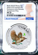 Load image into Gallery viewer, 2024 Berlin Show WMF Kookaburra Silver NGC MS70 1oz $1 Coin w/ AMPELMANN Privy