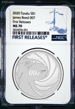 Load image into Gallery viewer, 2020 James Bond 007 .9999 SILVER BULLION $1 1oz COIN NGC MS70 First Releases