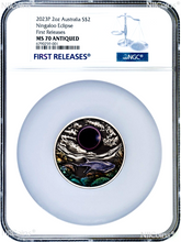 Load image into Gallery viewer, 2023 Ningaloo Eclipse 2oz Silver Antiqued Colored Coin NGC MS70 FR