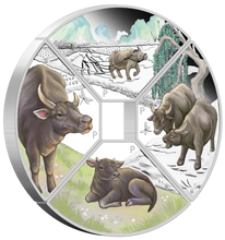 Load image into Gallery viewer, 2021 LUNAR YEAR OF THE OX QUADRANT SILVER $1 4-coin-set 4x 1oz Fan-shape