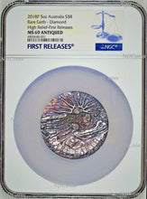 Load image into Gallery viewer, Rare Earth 2018 5oz Silver High Relief Patina golden diamond $8 Coin NGC MS69 FR