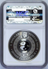 Load image into Gallery viewer, 2016 P Tuvalu Yin Yang Rotating Charm ANTIQUED 1Oz Silver $1 COIN NGC PF70 ER