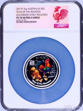 Load image into Gallery viewer, 2017 ANDA EXPO PROOF Colored Silver Lunar Year of the Rooster NGC PF70 2oz Coin