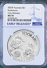 Load image into Gallery viewer, 2023 P Australia Silver Kookaburra NGC MS 70 $1 1 oz Coin ER Blue Label PERFECT