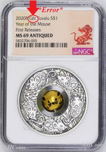 Load image into Gallery viewer, RARE NGC ERROR 2020 LUNAR Year of the MOUSE 1oz $1 Silver Rotating Charm Coin