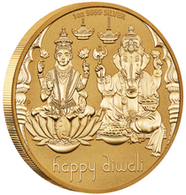 Load image into Gallery viewer, 2023 Diwali Festival 1oz .9999 Silver MEDALLION Gilt Gilded by 24k gold