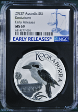 Load image into Gallery viewer, 2022 Australia Silver Kookaburra NGC MS69 $1 1oz Coin Flag ER Black Core Label